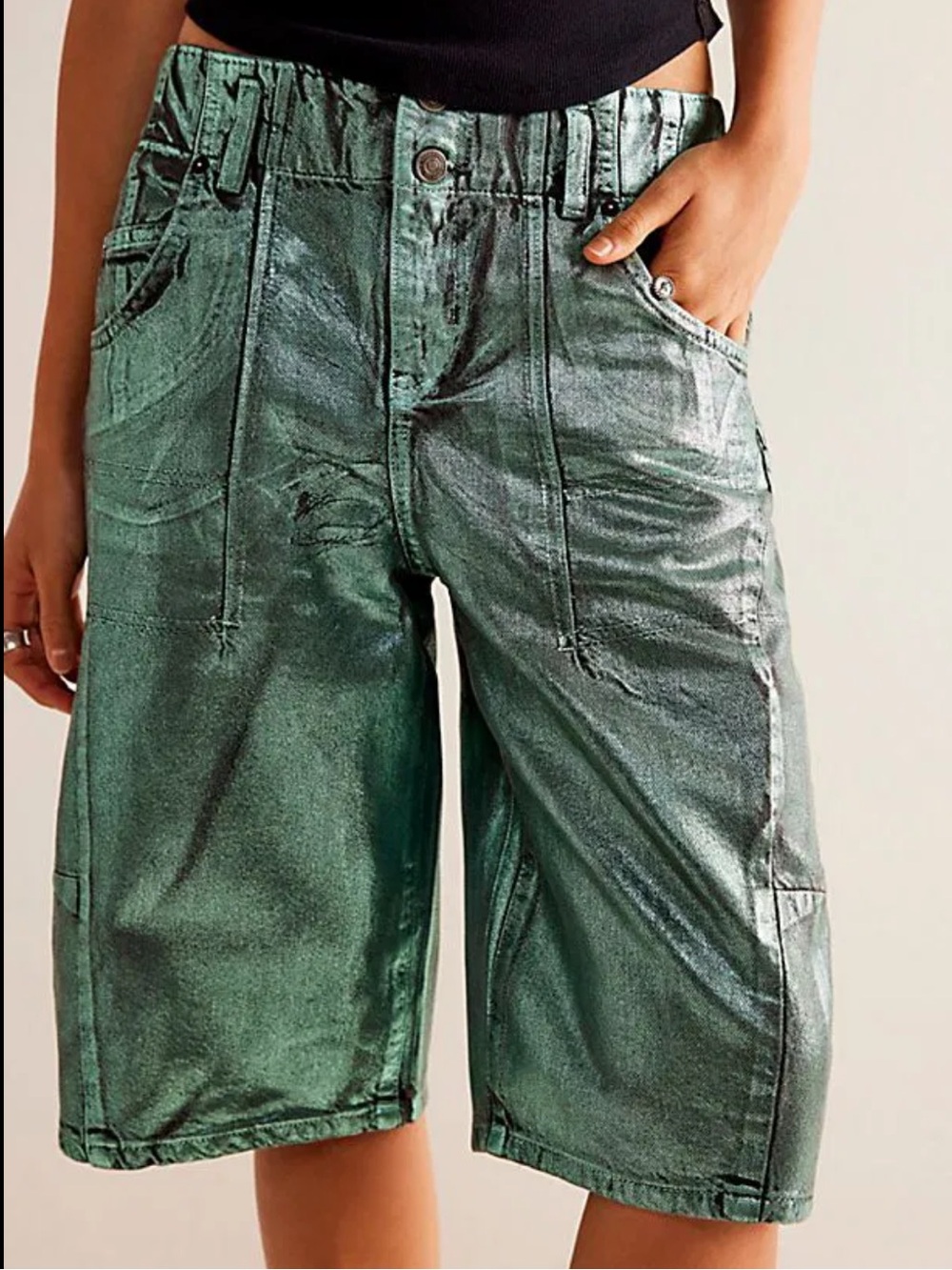 Free People Extreme Measures Metallic Barrel Shorts NEW with Tags Size 26” - Picture 16 of 16